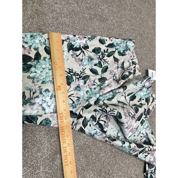 J. jill womens oatmeal floral linen stretch pants sz small side zipper elastic - Picture 8 of 12